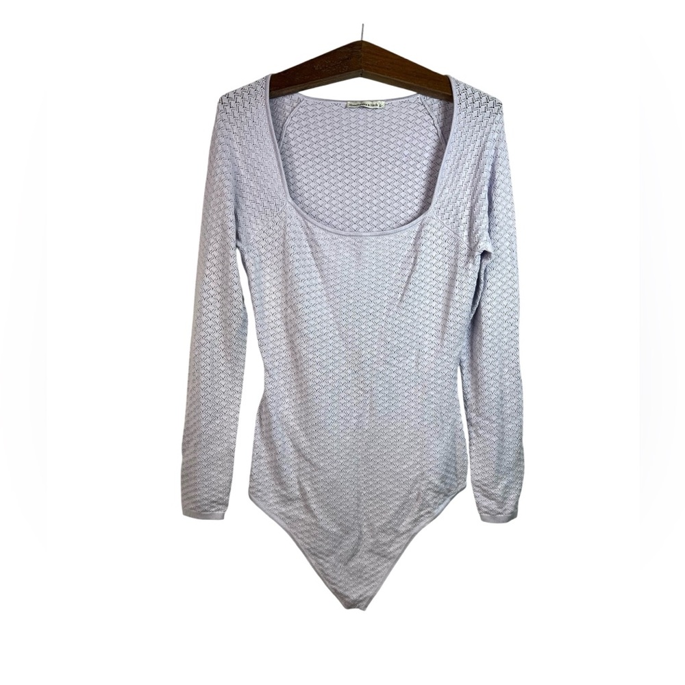 Abercrombie & Fitch Women Purple Pointelle Square Neck Long Sleeve Bodysuit Sz L
